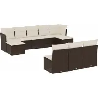 vidaXL 10-tlg. Garten-Sofagarnitur mit Kissen Braun Poly Rattan