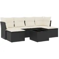 vidaXL 7-tlg. Garten-Sofagarnitur mit Kissen Schwarz Poly Rattan