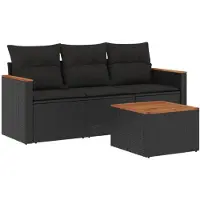 vidaXL 4-tlg. Garten-Sofagarnitur mit Kissen Schwarz Poly Rattan