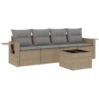 vidaXL 5-tlg. Garten-Sofagarnitur mit Kissen Beige Poly Rattan