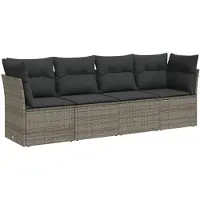 vidaXL 4-tlg. Garten-Sofagarnitur mit Kissen Grau Poly Rattan