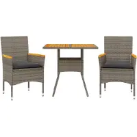 vidaXL 3-tlg. Garten-Essgruppe mit Kissen Grau Poly Rattan Akazie
