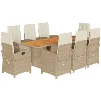 vidaXL 9-tlg. Garten-Essgruppe mit Kissen Beige Poly Rattan