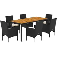 vidaXL 7-tlg. Garten-Essgruppe mit Kissen Schwarz Poly Rattan Akazie