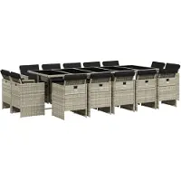 vidaXL 15-tlg. Garten-Essgruppe mit Kissen Hellgrau Poly Rattan