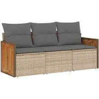 vidaXL 3-tlg. Garten-Sofagarnitur mit Kissen Beige Poly Rattan