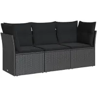 vidaXL 3-tlg. Garten-Sofagarnitur mit Kissen Schwarz Poly Rattan