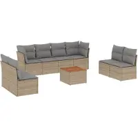 vidaXL 9-tlg. Garten-Sofagarnitur mit Kissen Beige Poly Rattan