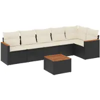 vidaXL 7-tlg. Garten-Sofagarnitur mit Kissen Schwarz Poly Rattan