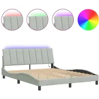 vidaXL Bettgestell mit LED ohne Matratze "Hanko" Hellgrau 160x200 cm Samt