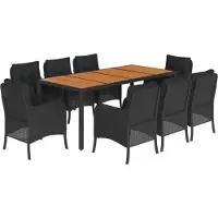 vidaXL 9-tlg. Garten-Essgruppe mit Kissen Schwarz Poly Rattan