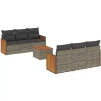vidaXL 7-tlg. Garten-Sofagarnitur mit Kissen Grau Poly Rattan