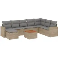 vidaXL 9-tlg. Garten-Sofagarnitur mit Kissen Beige Poly Rattan