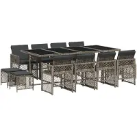 vidaXL 13-tlg. Garten-Essgruppe mit Kissen Grau Poly Rattan