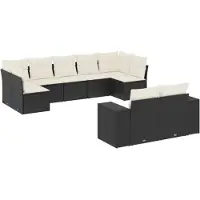 vidaXL 9-tlg. Garten-Sofagarnitur mit Kissen Schwarz Poly Rattan