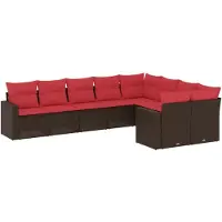 vidaXL 9-tlg. Garten-Sofagarnitur mit Kissen Braun Poly Rattan
