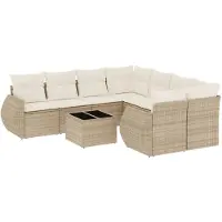 vidaXL 9-tlg. Garten-Sofagarnitur mit Kissen Beige Poly Rattan