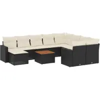 vidaXL 11-tlg. Garten-Sofagarnitur mit Kissen Schwarz Poly Rattan