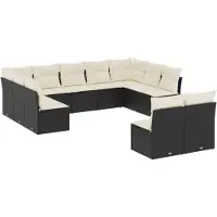 vidaXL 11-tlg. Garten-Sofagarnitur mit Kissen Schwarz Poly Rattan