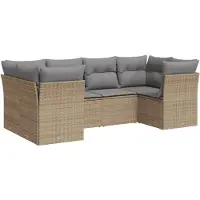 vidaXL 6-tlg. Garten-Sofagarnitur mit Kissen Beige Poly Rattan