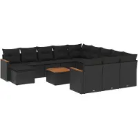 vidaXL 13-tlg. Garten-Sofagarnitur mit Kissen Schwarz Poly Rattan