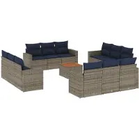 vidaXL 13-tlg. Garten-Sofagarnitur mit Kissen Grau Poly Rattan