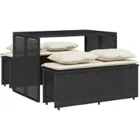 vidaXL 3-tlg. Garten-Essgruppe mit Kissen Schwarz Poly Rattan