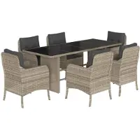vidaXL 7-tlg. Garten-Essgruppe mit Kissen Hellgrau Poly Rattan