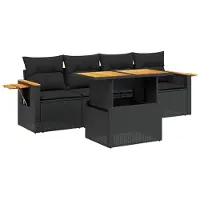 vidaXL 5-tlg. Garten-Sofagarnitur mit Kissen Schwarz Poly Rattan