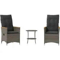 vidaXL 3-tlg. Bistro-Set mit Kissen Grau Poly Rattan