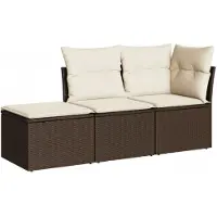 vidaXL 3-tlg. Garten-Sofagarnitur mit Kissen Braun Poly Rattan