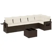 vidaXL 7-tlg. Garten-Sofagarnitur mit Kissen Braun Poly Rattan