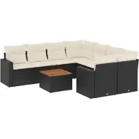 vidaXL 9-tlg. Garten-Sofagarnitur mit Kissen Schwarz Poly Rattan
