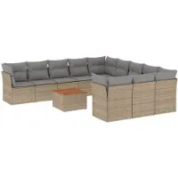 vidaXL 12-tlg. Garten-Sofagarnitur mit Kissen Beige Poly Rattan