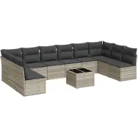 vidaXL 11-tlg. Garten-Sofagarnitur mit Kissen Hellgrau Poly Rattan