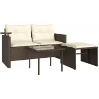 vidaXL 3-tlg. Garten-Sofagarnitur mit Kissen Braun Poly Rattan
