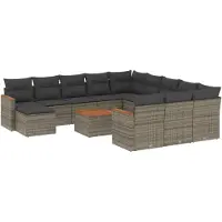 vidaXL 13-tlg. Garten-Sofagarnitur mit Kissen Grau Poly Rattan
