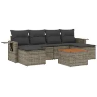 vidaXL 7-tlg. Garten-Sofagarnitur mit Kissen Grau Poly Rattan