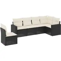 vidaXL 6-tlg. Garten-Sofagarnitur mit Kissen Schwarz Poly Rattan