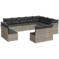 vidaXL 12-tlg. Garten-Sofagarnitur mit Kissen Hellgrau Poly Rattan