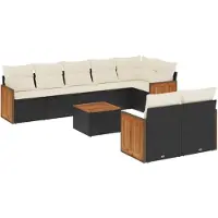 vidaXL 9-tlg. Garten-Sofagarnitur mit Kissen Schwarz Poly Rattan