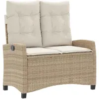 vidaXL Gartenbank Verstellbar mit Kissen Beige Poly Rattan