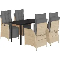 vidaXL 5-tlg. Garten-Essgruppe mit Kissen Beigemischung Poly Rattan
