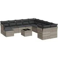 vidaXL 12-tlg. Garten-Sofagarnitur mit Kissen Hellgrau Poly Rattan