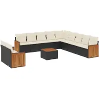 vidaXL 12-tlg. Garten-Sofagarnitur mit Kissen Schwarz Poly Rattan