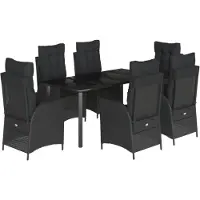 vidaXL 7-tlg. Garten-Essgruppe mit Kissen Schwarz Poly Rattan