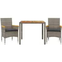 vidaXL 3-tlg. Garten-Essgruppe mit Kissen Grau Poly Rattan Akazie