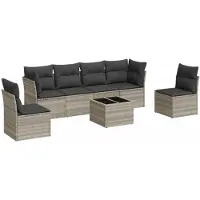 vidaXL 7-tlg. Garten-Sofagarnitur mit Kissen Hellgrau Poly Rattan