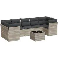 vidaXL 8-tlg. Garten-Sofagarnitur mit Kissen Hellgrau Poly Rattan