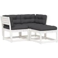 vidaXL 3-tlg. Garten-Sofagarnitur mit Kissen Weiß Massivholz Kiefer